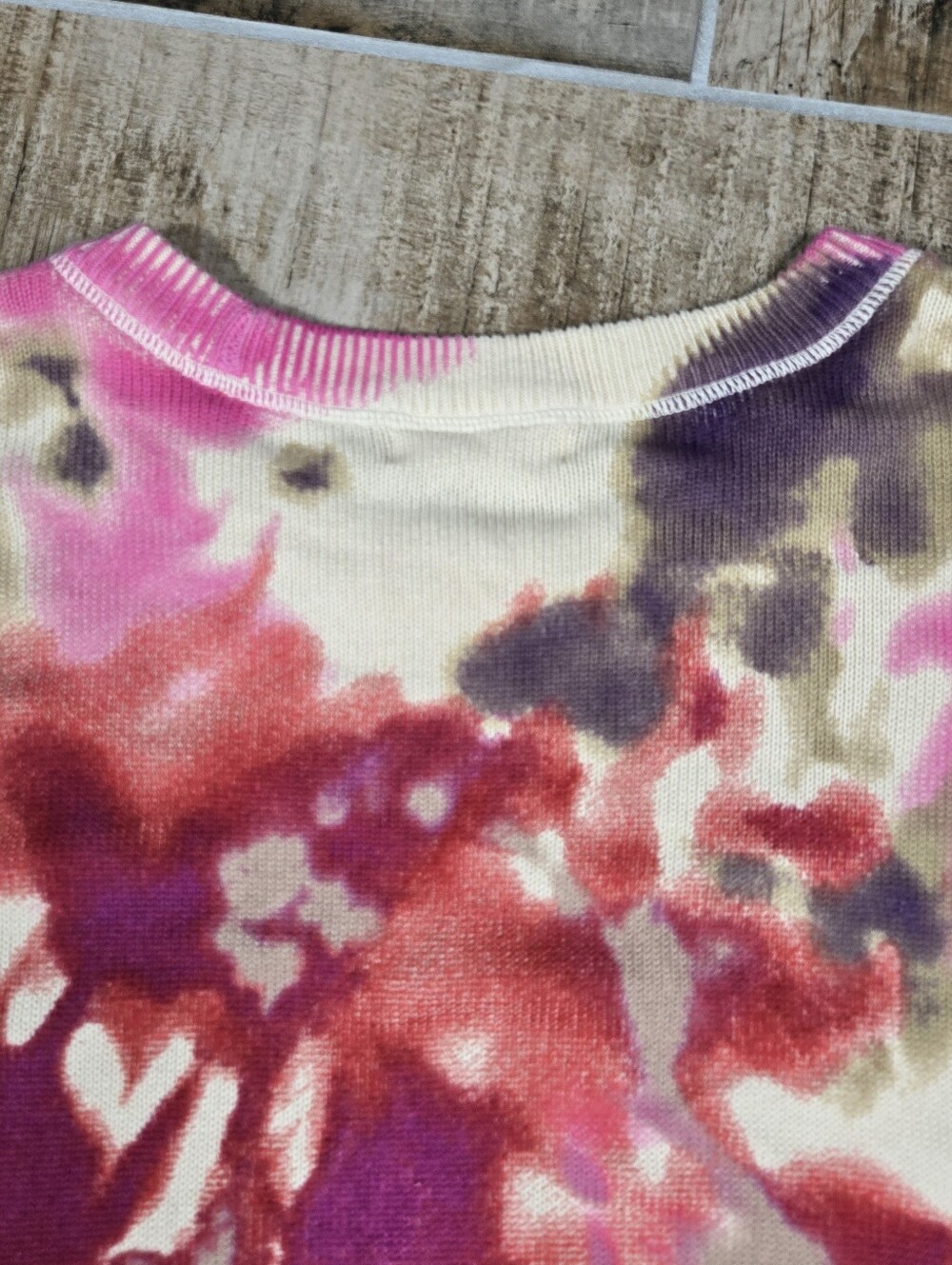 Natural Life Tie Dye Top L / XL Oversize Slouchy Sweatshirt Red Fuschia Cream - Picture 14 of 16